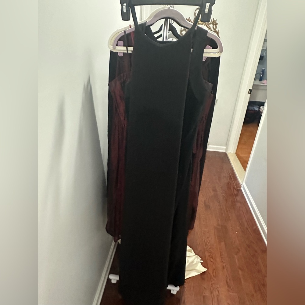 Black open back tie crisscross long dressss size larger stretch